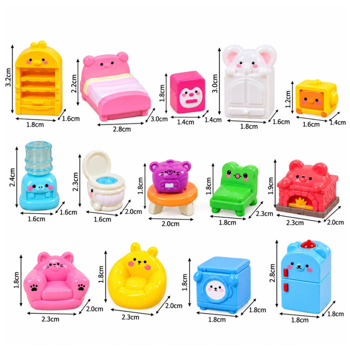 15-Piece Cute Animal-Themed Dollhouse Furniture Miniatures Set – Kawaii Miniature Home & Kitchen Decor Toys