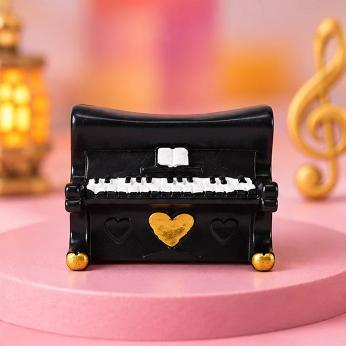 Handcrafted Miniature Piano Figurine Set of 2 – Vintage Black & Gold Musical Collectibles
