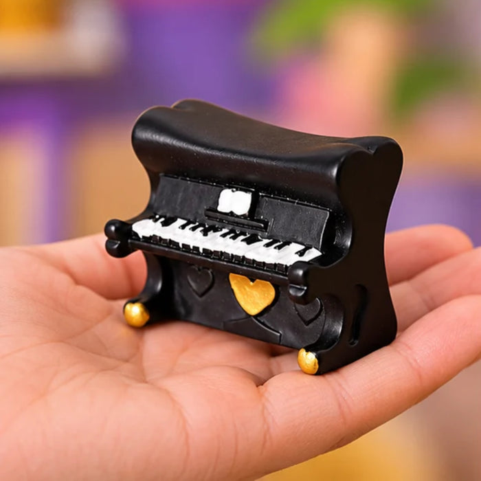 Handcrafted Miniature Piano Figurine Set of 2 – Vintage Black & Gold Musical Collectibles
