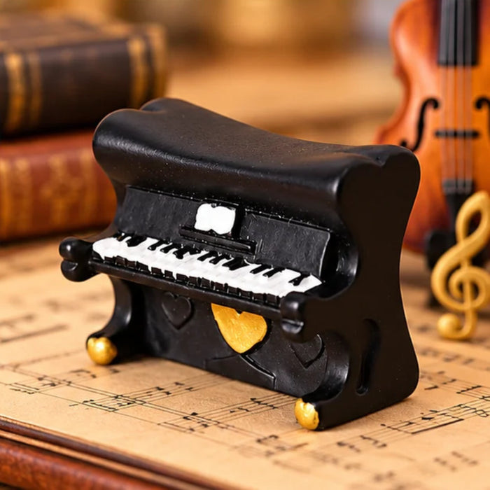 Handcrafted Miniature Piano Figurine Set of 2 – Vintage Black & Gold Musical Collectibles
