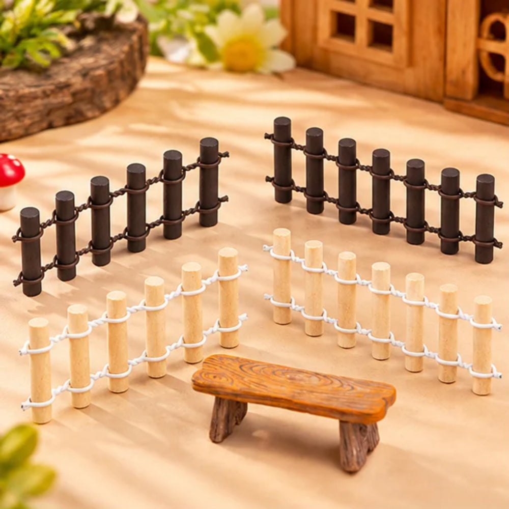 Miniature Wooden Picket Fence Set (4-Piece) – Flexible Fairy Garden & Succulent Decor