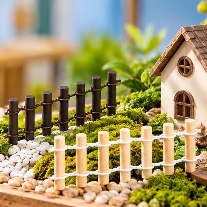 Miniature Wooden Picket Fence Set (4-Piece) – Flexible Fairy Garden & Succulent Decor