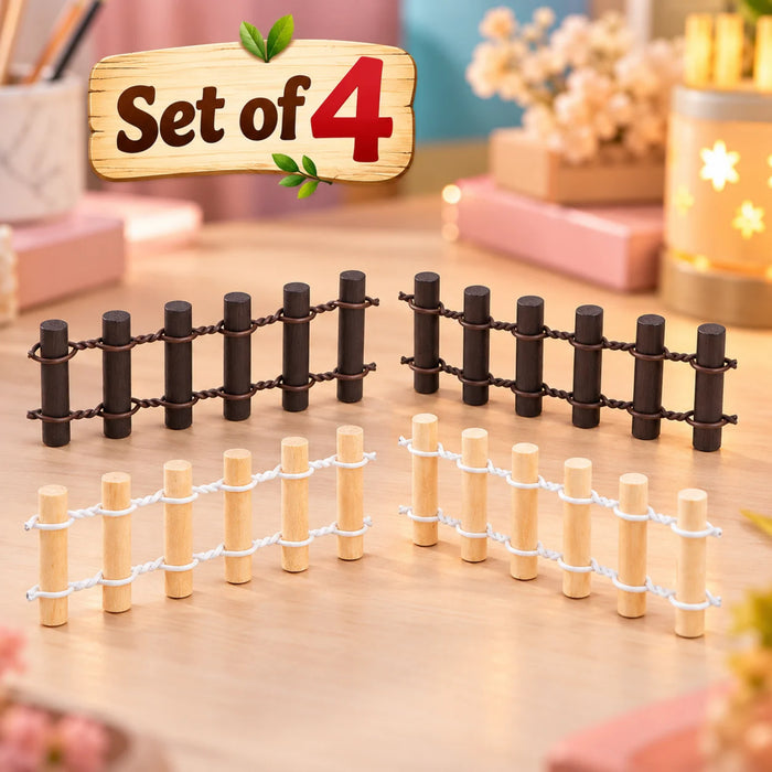 Miniature Wooden Picket Fence Set (4-Piece) – Flexible Fairy Garden & Succulent Decor