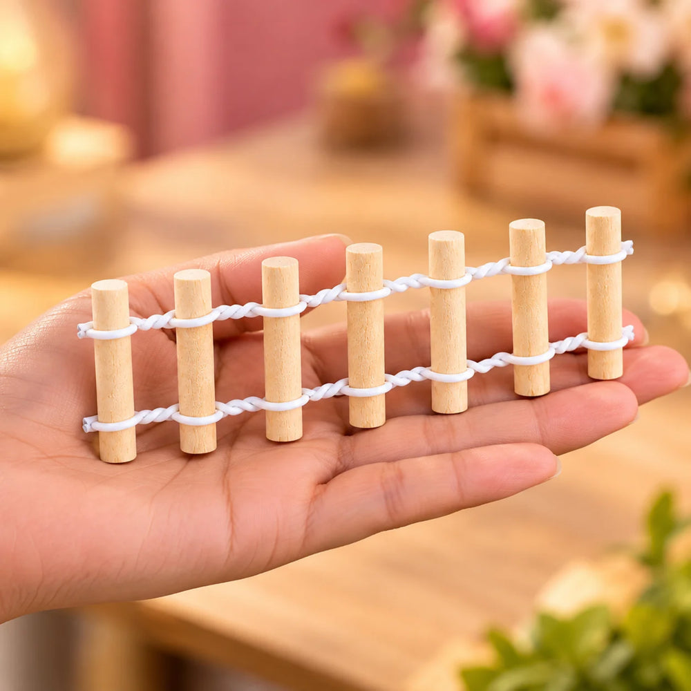 Miniature Wooden Picket Fence Set (4-Piece) – Flexible Fairy Garden & Succulent Decor