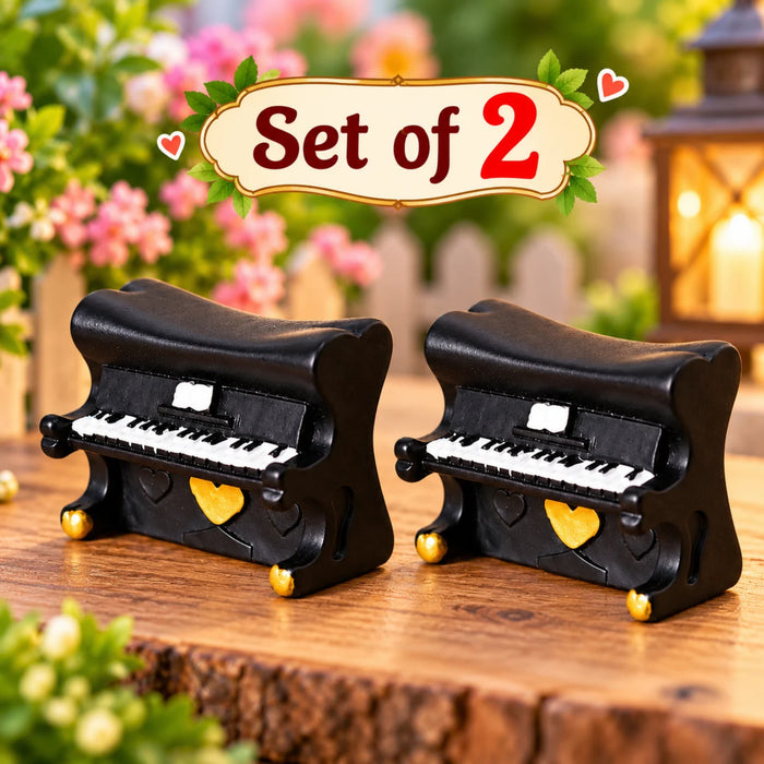 Handcrafted Miniature Piano Figurine Set of 2 – Vintage Black & Gold Musical Collectibles