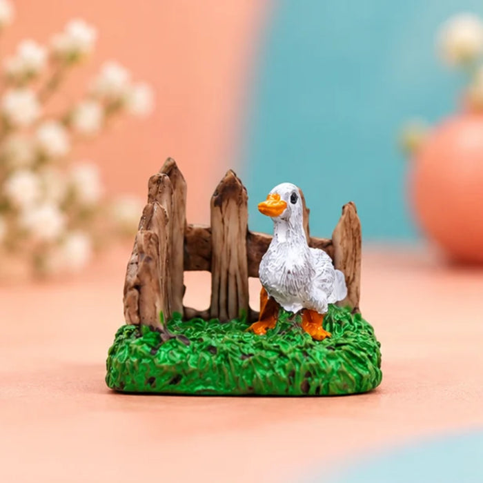 Handcrafted Miniature Duck with Wooden Fence Set (Set of 2) – Plastic Fairy Garden & Home Decor Figurines