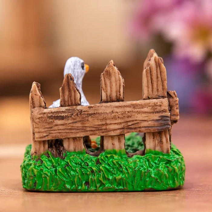 Handcrafted Miniature Duck with Wooden Fence Set (Set of 2) – Plastic Fairy Garden & Home Decor Figurines