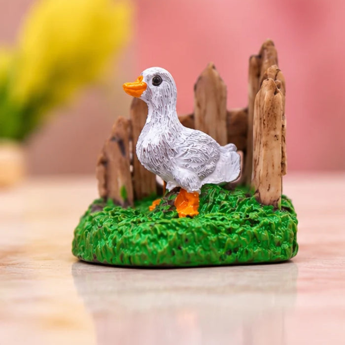 Handcrafted Miniature Duck with Wooden Fence Set (Set of 2) – Plastic Fairy Garden & Home Decor Figurines