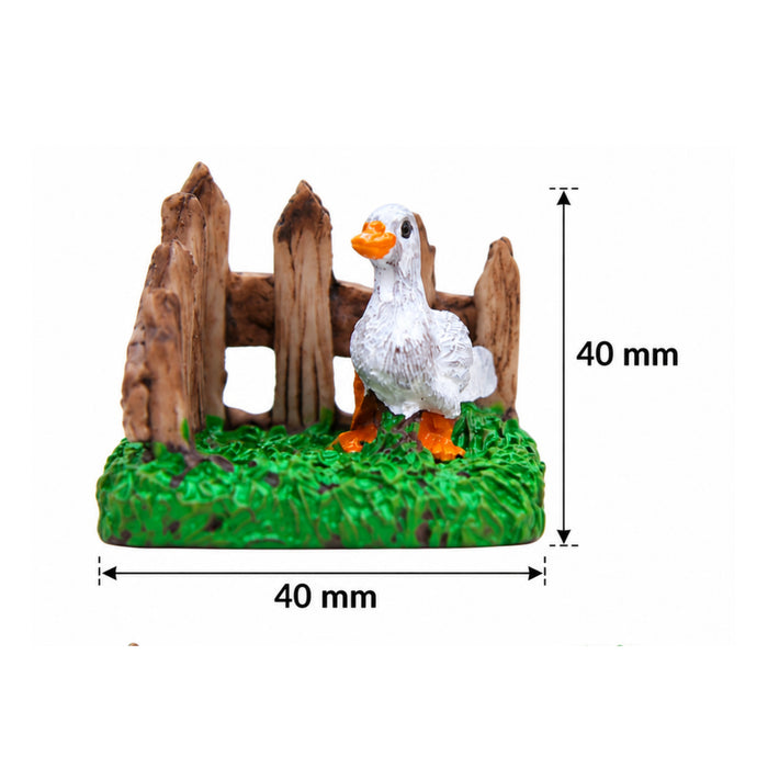 Handcrafted Miniature Duck with Wooden Fence Set (Set of 2) – Plastic Fairy Garden & Home Decor Figurines