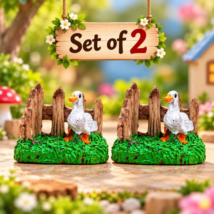 Handcrafted Miniature Duck with Wooden Fence Set (Set of 2) – Plastic Fairy Garden & Home Decor Figurines