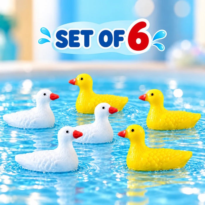 6 Pcs Miniature Duck Figurines Set – Cute White & Yellow Plastic Ducks for Fairy Gardens, Terrariums, Micro Landscape & DIY Crafts