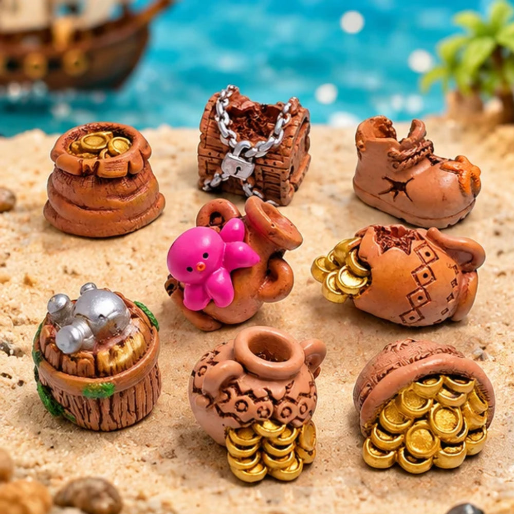 8-Piece Miniature Sunken Treasure & Ocean Figurine Set for Aquariums & Dioramas