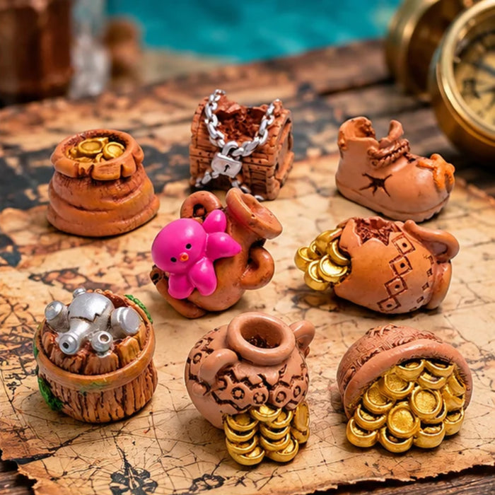8-Piece Miniature Sunken Treasure & Ocean Figurine Set for Aquariums & Dioramas