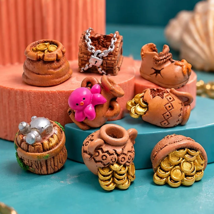 8-Piece Miniature Sunken Treasure & Ocean Figurine Set for Aquariums & Dioramas