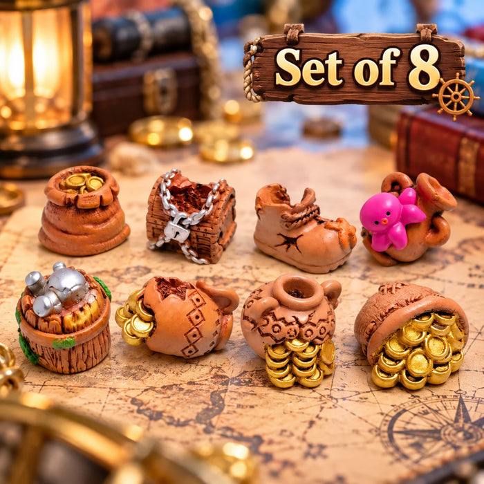 8-Piece Miniature Sunken Treasure & Ocean Figurine Set for Aquariums & Dioramas
