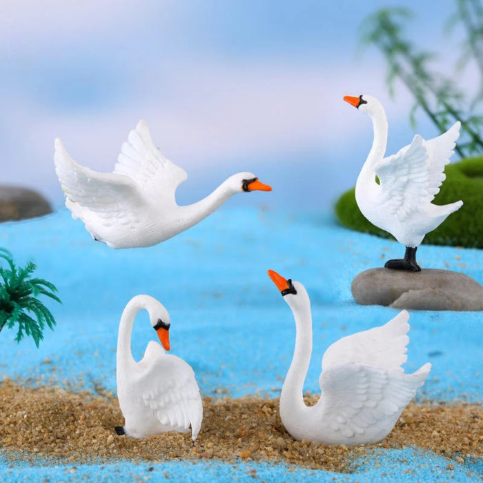 Miniature White Swan Figurines (Set of 4) – Charming Fairy Garden & Terrarium Decor
