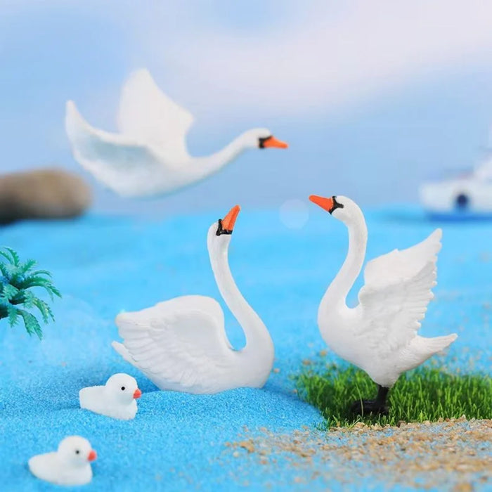 Miniature White Swan Figurines (Set of 4) – Charming Fairy Garden & Terrarium Decor