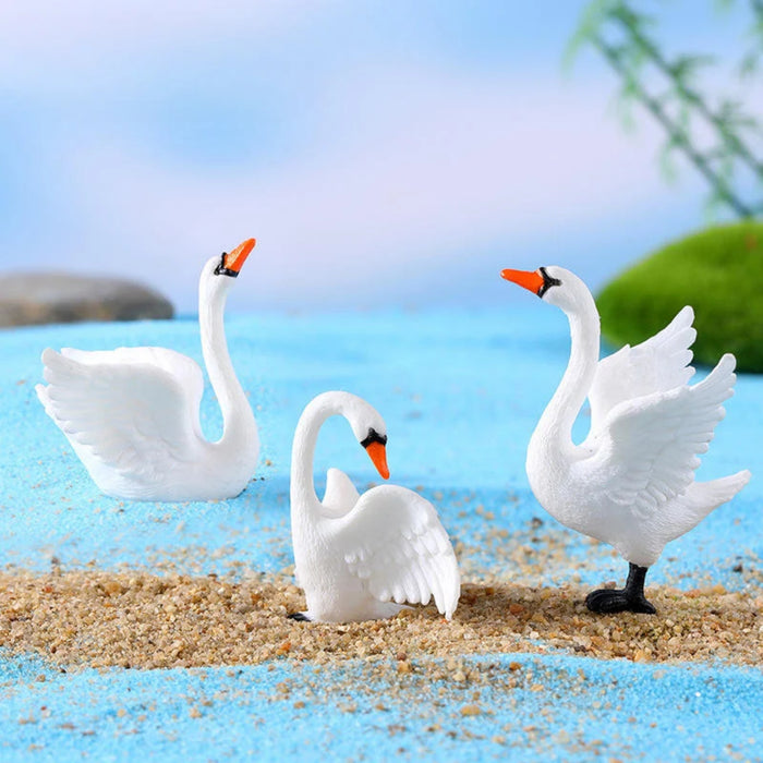 Miniature White Swan Figurines (Set of 4) – Charming Fairy Garden & Terrarium Decor