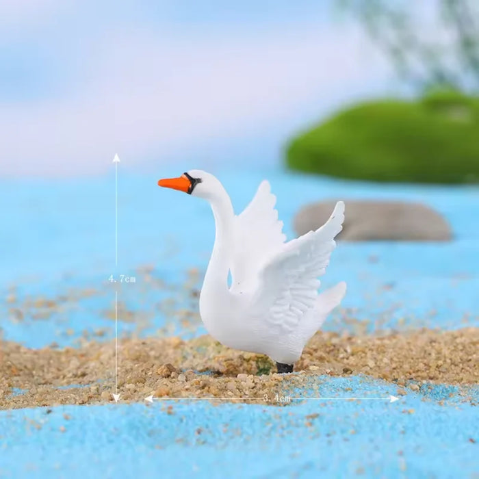 Miniature White Swan Figurines (Set of 4) – Charming Fairy Garden & Terrarium Decor