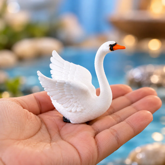 Miniature White Swan Figurines (Set of 4) – Charming Fairy Garden & Terrarium Decor