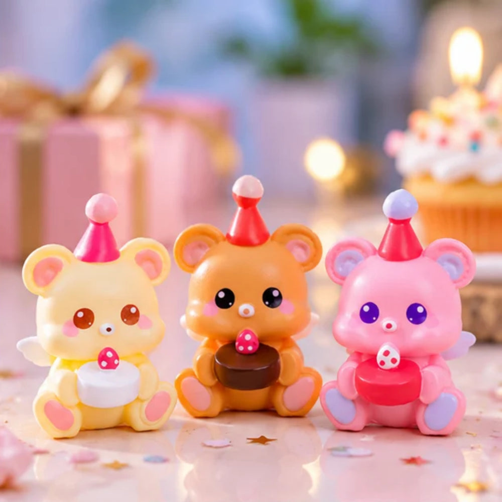 Adorable Birthday Angel Bears Miniature Figurine Set – Pack of 3