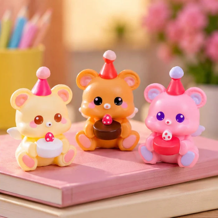 Adorable Birthday Angel Bears Miniature Figurine Set – Pack of 3