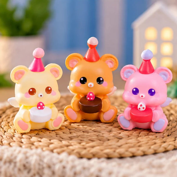 Adorable Birthday Angel Bears Miniature Figurine Set – Pack of 3