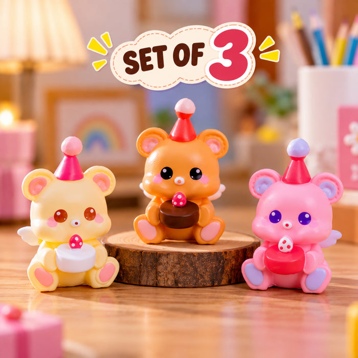 Adorable Birthday Angel Bears Miniature Figurine Set – Pack of 3