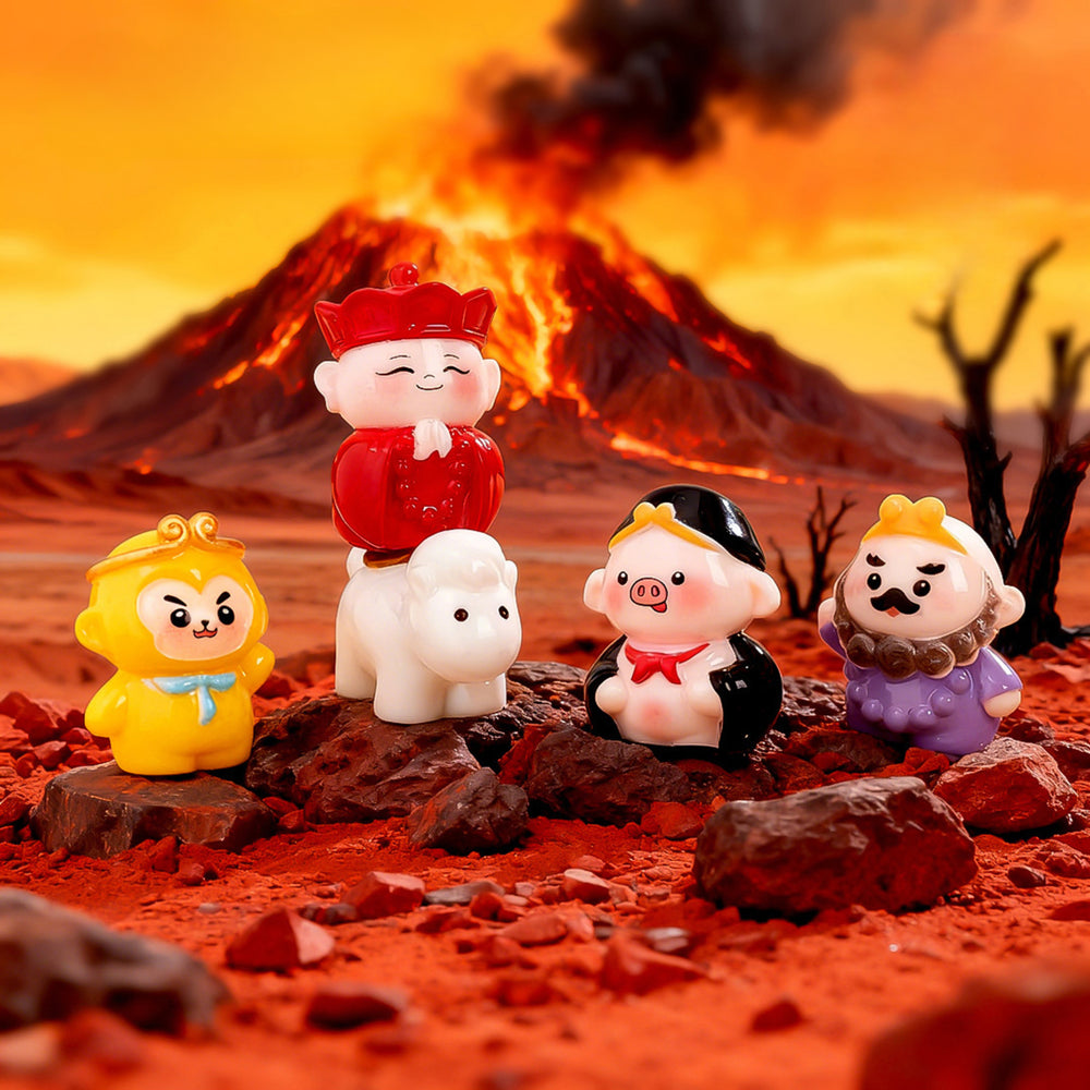 Cute Journey to the West Miniature Figurines – Set of 5 Kawaii Plastic Statues (Sun Wukong, Tang Sanzang, Pigsy, Sandy & White Dragon Horse)