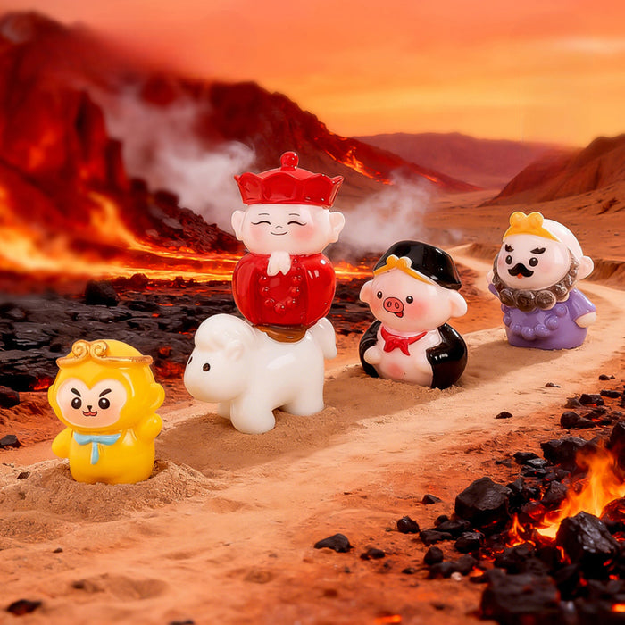 Cute Journey to the West Miniature Figurines – Set of 5 Kawaii Plastic Statues (Sun Wukong, Tang Sanzang, Pigsy, Sandy & White Dragon Horse)