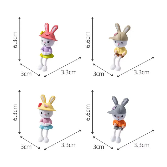 Cute Plastic Sitting Bunny Figurine Set of 4 – Hanging Leg Miniature Rabbit Statues for Home Decor, Garden & Shelves
