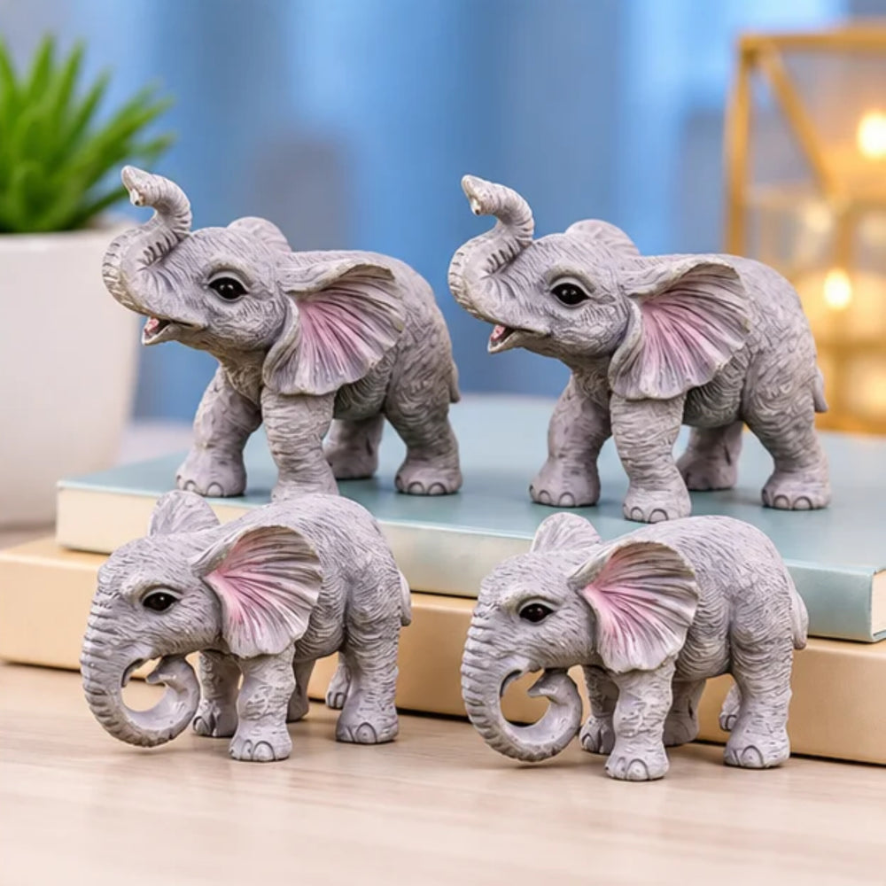 Adorable Baby Elephant Miniatures – Set of 4 Plastic Animal Figurines for Home, Garden, and Decor