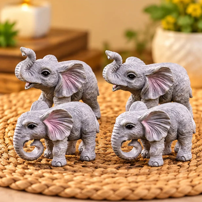 Adorable Baby Elephant Miniatures – Set of 4 Plastic Animal Figurines for Home, Garden, and Decor