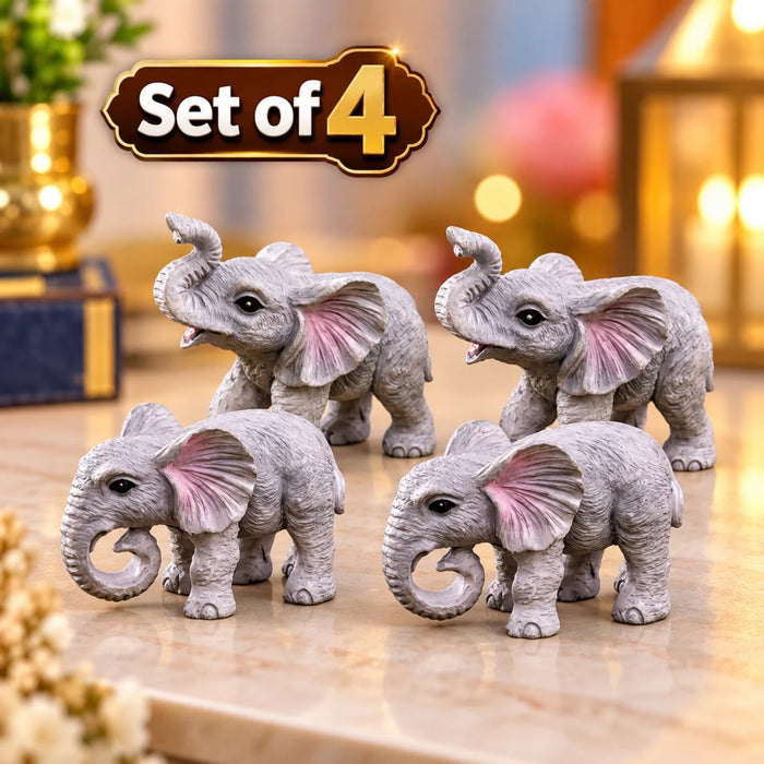 Adorable Baby Elephant Miniatures – Set of 4 Plastic Animal Figurines for Home, Garden, and Decor