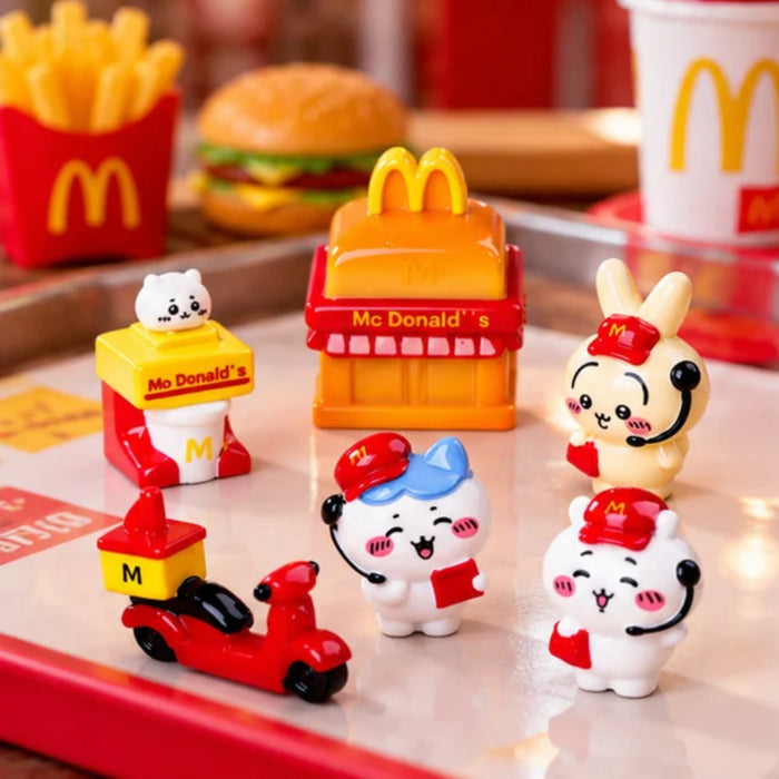 Kawaii Fast-Food Delivery Crew Miniature Figurine Set – 6-Piece Cute Cartoon Collectible Desktop & Diorama Decor