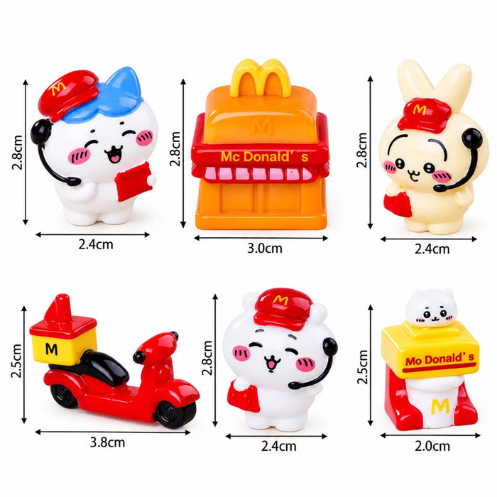 Kawaii Fast-Food Delivery Crew Miniature Figurine Set – 6-Piece Cute Cartoon Collectible Desktop & Diorama Decor