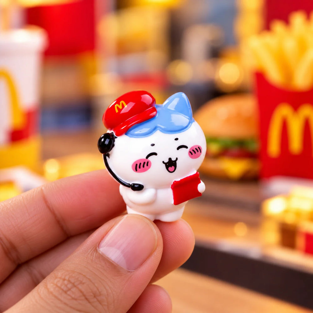 Kawaii Fast-Food Delivery Crew Miniature Figurine Set – 6-Piece Cute Cartoon Collectible Desktop & Diorama Decor