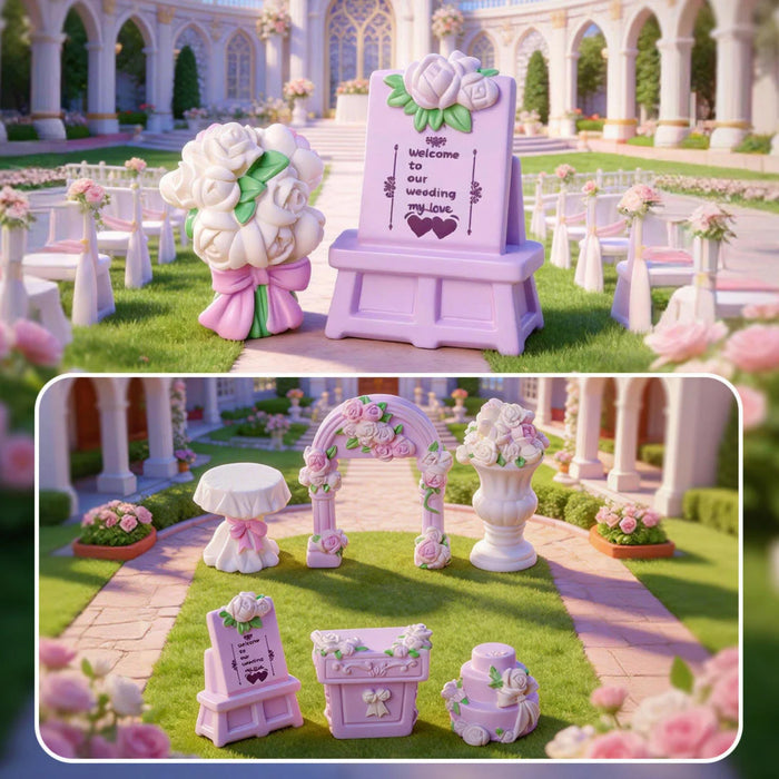 Pastel Lavender Miniature Wedding Decor Set – 11-Piece Romantic Fairy Tale Dollhouse Accessories