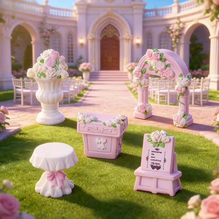 Pastel Lavender Miniature Wedding Decor Set – 11-Piece Romantic Fairy Tale Dollhouse Accessories