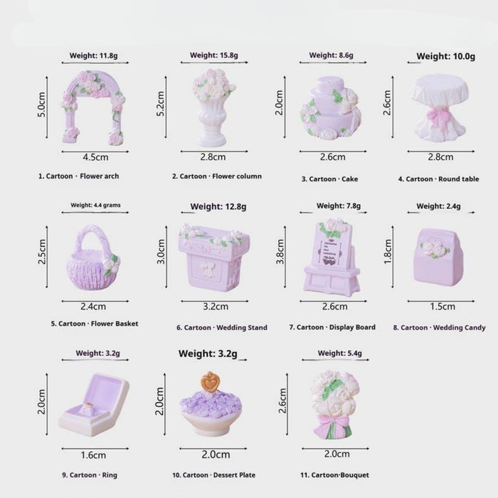 Pastel Lavender Miniature Wedding Decor Set – 11-Piece Romantic Fairy Tale Dollhouse Accessories