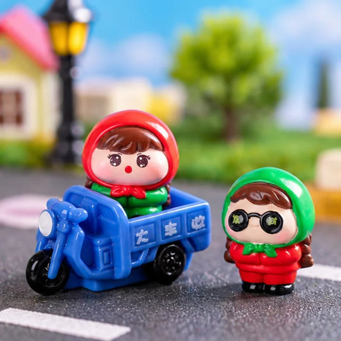 Cute Couple Riding Blue Scooter & Log Sitting Miniature Set (Set of 3)