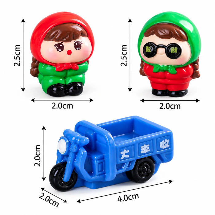 Cute Couple Riding Blue Scooter & Log Sitting Miniature Set (Set of 3)