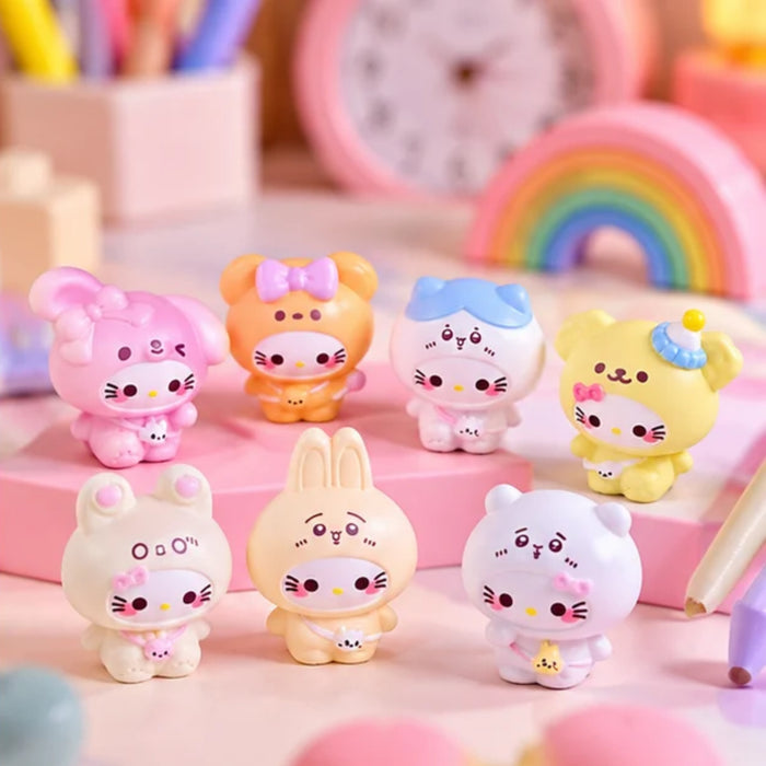Kawaii Hello Kitty Animal Onesie Miniatures – Set of 8 Cute Cartoon Collectible Figurines