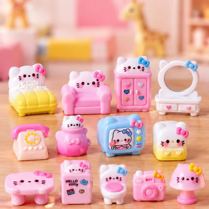 Kawaii Hello Kitty Miniature Dollhouse Furniture Set – 13-Piece Cute Pink Room Decor & Collectibles