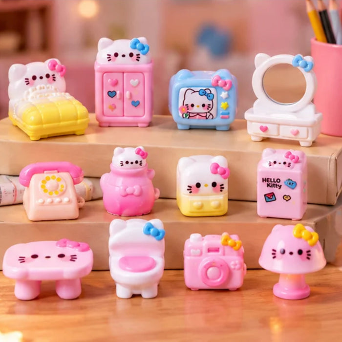 Kawaii Hello Kitty Miniature Dollhouse Furniture Set – 13-Piece Cute Pink Room Decor & Collectibles
