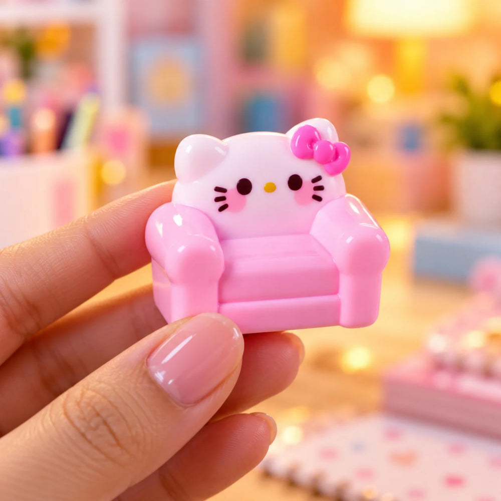 Kawaii Hello Kitty Miniature Dollhouse Furniture Set – 13-Piece Cute Pink Room Decor & Collectibles