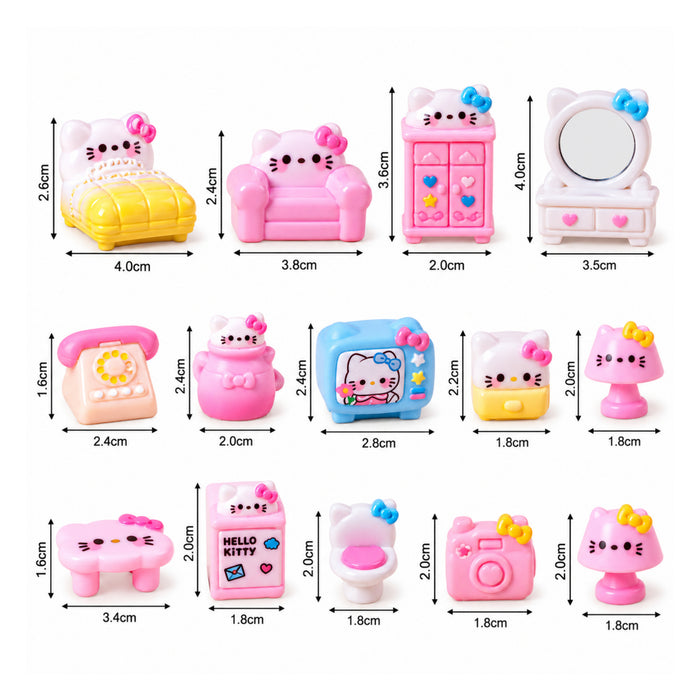 Kawaii Hello Kitty Miniature Dollhouse Furniture Set – 13-Piece Cute Pink Room Decor & Collectibles