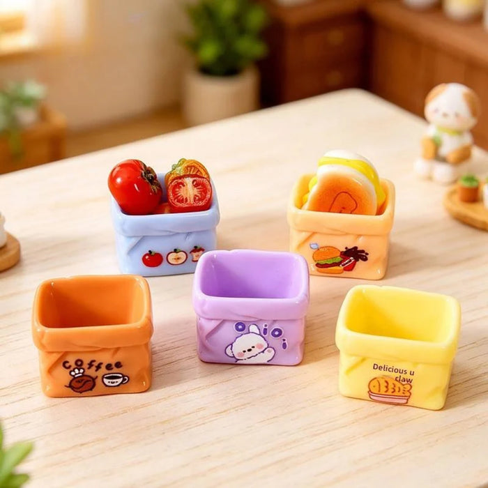 Kawaii Dollhouse Miniature Colorful Food & Storage Bags – 6-Piece Collection