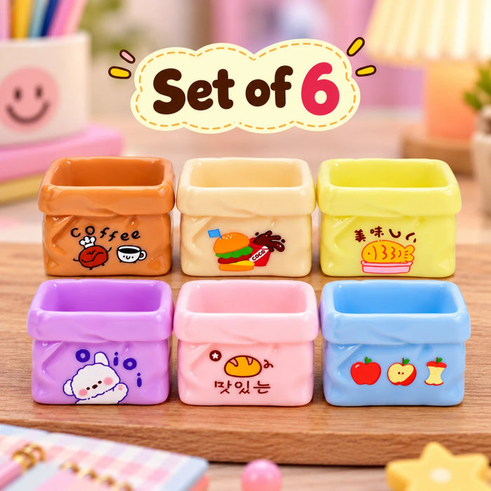 Kawaii Dollhouse Miniature Colorful Food & Storage Bags – 6-Piece Collection