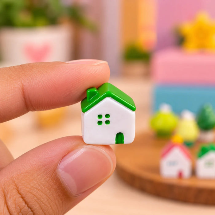 Handpainted Plastic Micro Village Figurines – Set of 9 Miniature Houses and Trees for Fairy Gardens & Terrariums